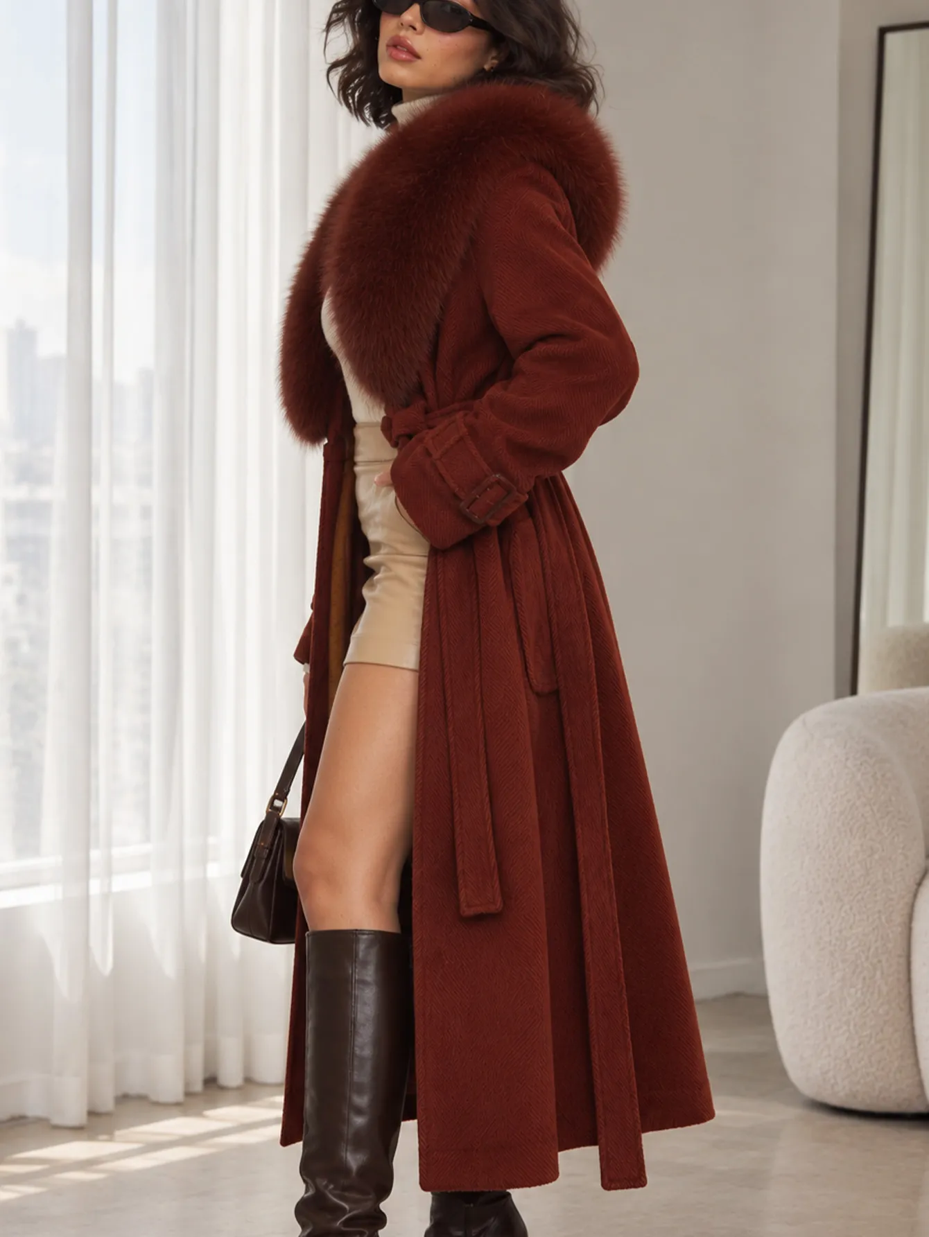 M01 Abrigo con pelo - ROJO gRIS 15262
